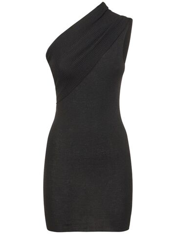 RICK OWENS One-shoulder Rib Knit Mini Dress in black