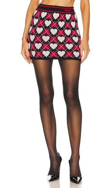 msgm active hearts skirt in red in black