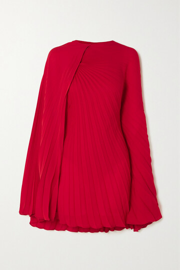 valentino garavani - cape-effect pleated silk-georgette mini dress - red