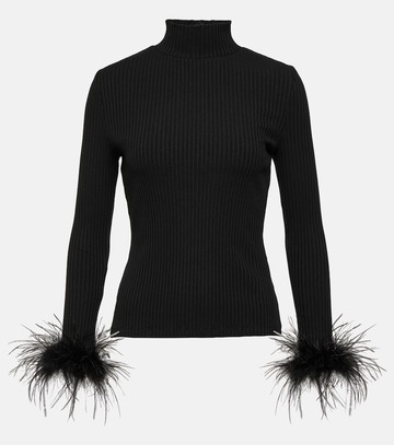 veronica beard pierre feather-trimmed cotton-blend top in black