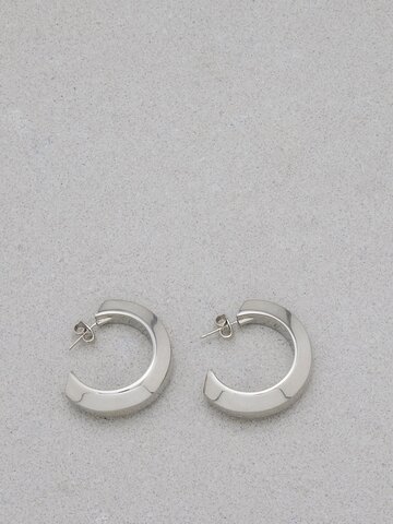 saint laurent - thick silver-plated hoop earrings - womens - silver