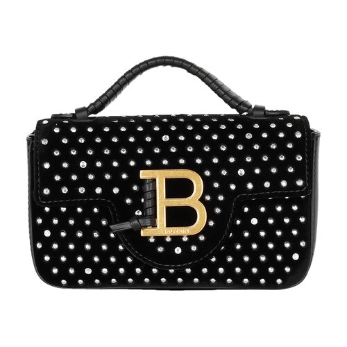 Balmain B-Buzz mini bag in velvet and crystals in black