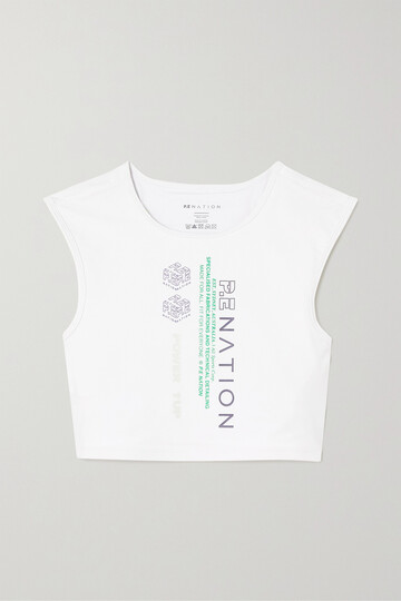 p.e nation - cropped cutout printed stretch-jersey top - white