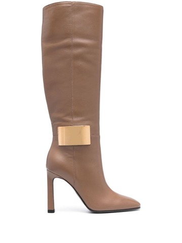 sergio rossi round-toe 100mm leather boots - brown