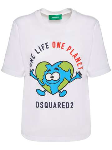 dsquared2 one life one planet printed t-shirt in white