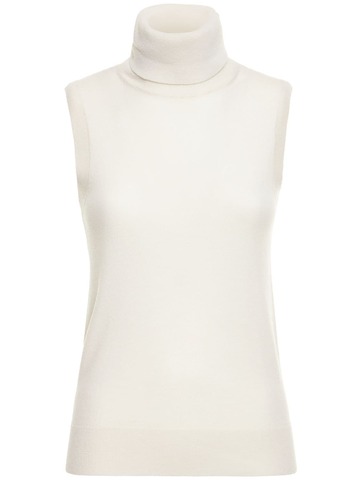 MICHAEL KORS COLLECTION Sleeveless Cashmere Knit Turtleneck Top in white