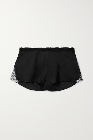 carine gilson - floaty lace-trimmed silk-satin pajama shorts - black