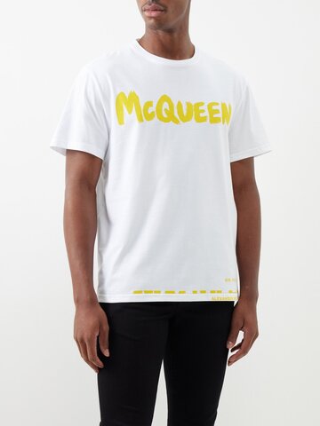 alexander mcqueen - graffiti logo-print cotton-jersey t-shirt - mens - yellow white