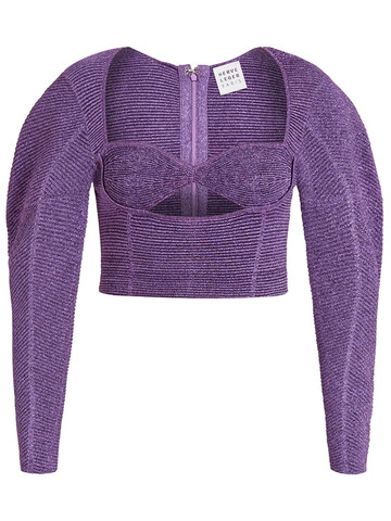 HERVÉ LÉGER Viscose Knit Top W/ Cutout Details in purple