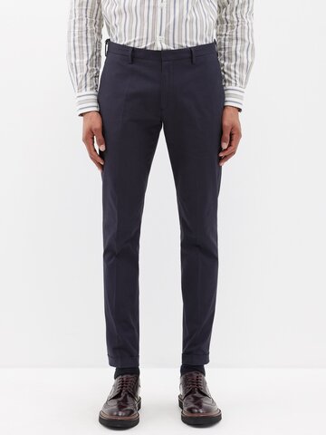 paul smith - flat-front organic-cotton trousers - mens - navy