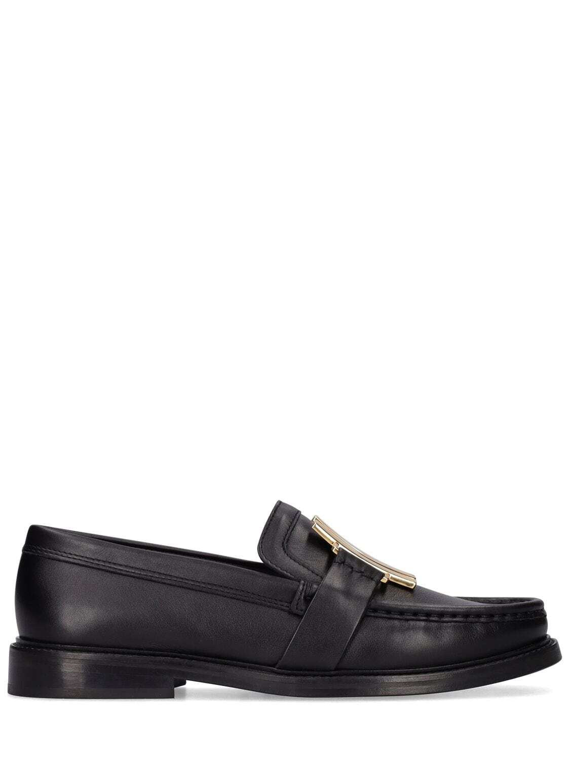 MOSCHINO 25mm M Stud Leather Loafers in black