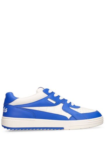 palm angels palm university leather sneakers in blue / white
