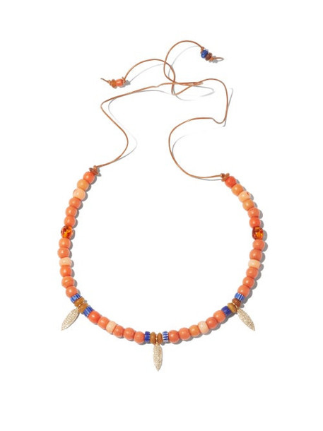 Musa By Bobbie - Diamond, Coral & 14kt Gold Beaded Necklace - Womens - Amber