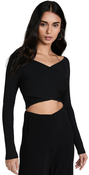 LAPOINTE Shiny Cross Over Cropped Top in black