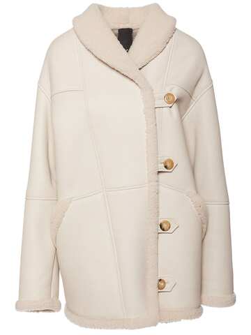 BLANCHA Oversized Leather Midi Coat in white