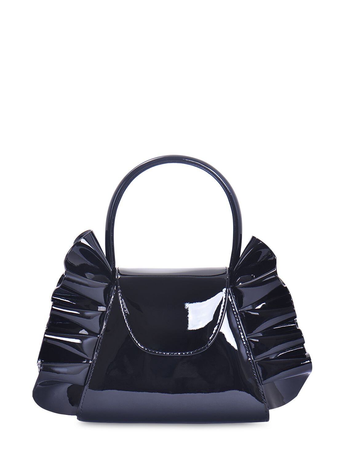 ANDREA WAZEN Franca Patent Leather Bag W/ Ruffles in black