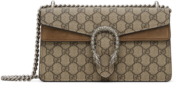 Gucci Beige Small GG Supreme Dionysus Flap Bag in taupe