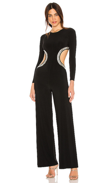 Norma Kamali Stud Long Sleeve Cut Out Jumpsuit in Black