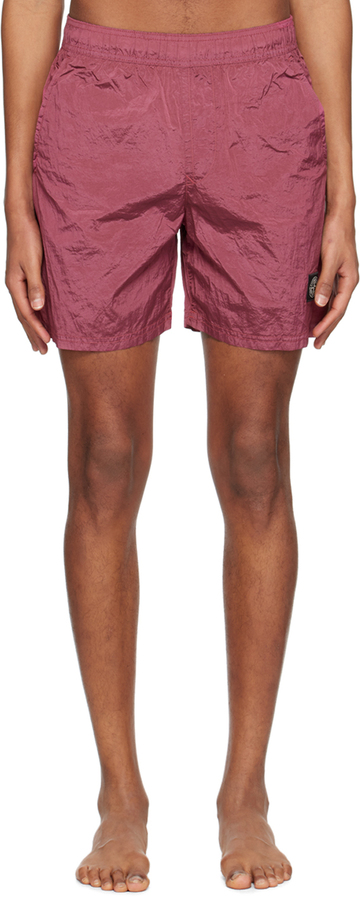 stone island burgundy garment-dyed swim shorts in fuchsia