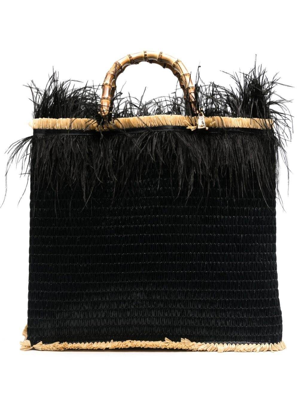la milanesa feather-trim detail tote bag - Black