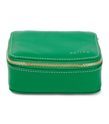 aliita logo leather jewelry pouch in green