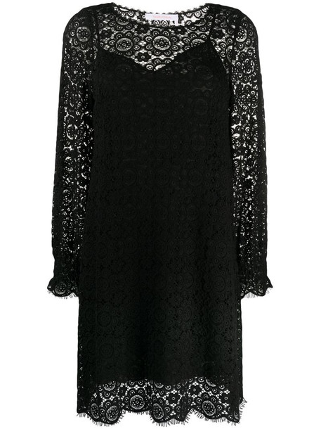 See by Chloé floral embroidered layered shift dress in black