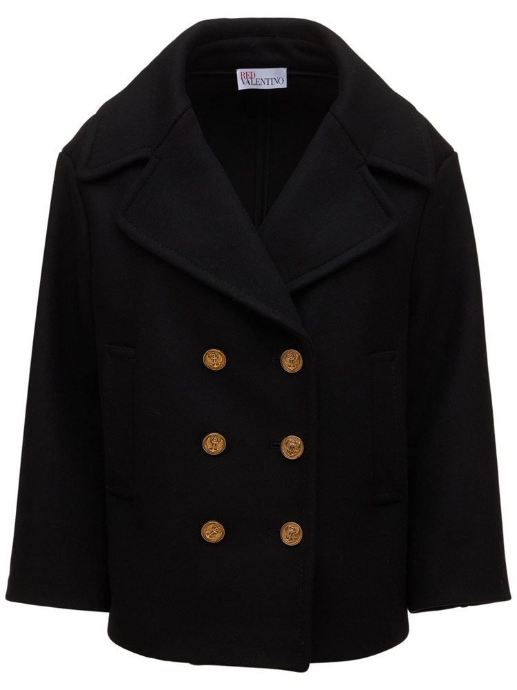 RED VALENTINO Double Breasted Wool Blend Coat in black