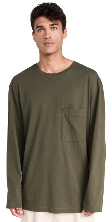 lemaire long sleeve patch pocket t-shirt dark moss s