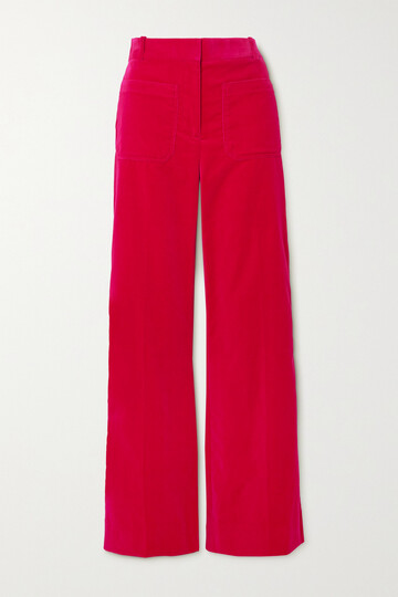 victoria beckham - alina cotton-blend velvet straight-leg pants - pink