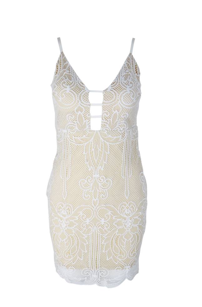 White Lace Overlay With Contrast Bbeige Lining Dress on Storenvy