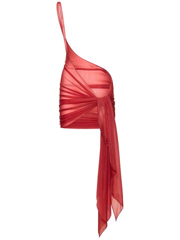 MUGLER Jersey One-shoulder Wrap Skirt in red