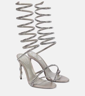 Rene Caovilla Crystal-embellished satin sandals in grey