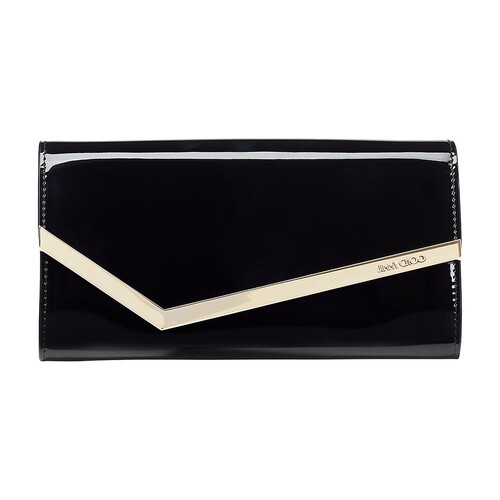 Jimmy Choo Emmie patent leather clutch in black / gold