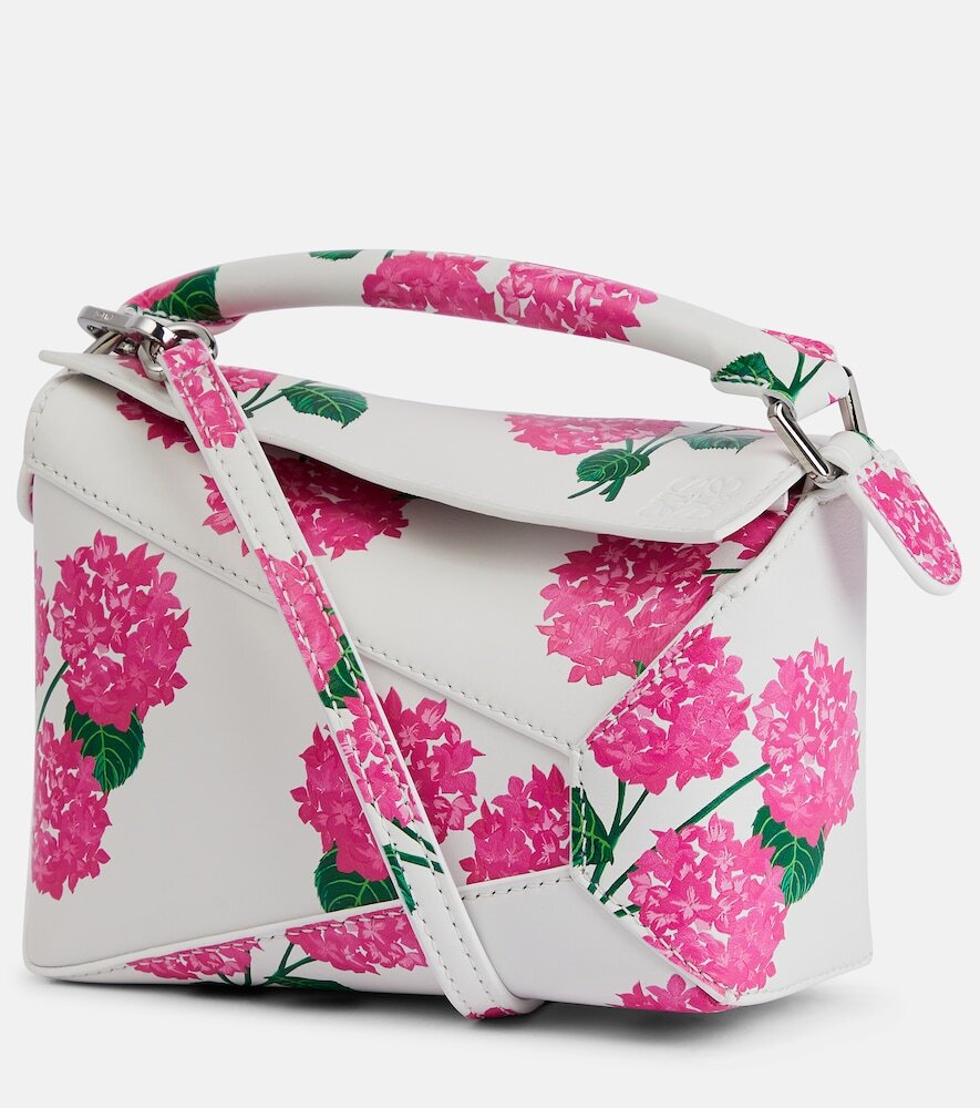 Loewe Puzzle Edge Mini floral leather shoulder bag in white