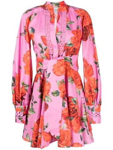 forte dei marmi couture floral-print belted cotton dress - pink