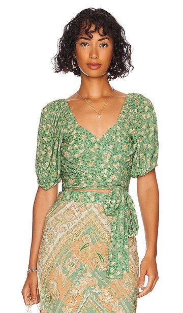 SPELL Madame Peacock Sweetheart Blouse in Green in emerald