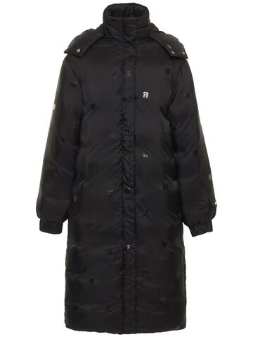 rotate padded long puffer jacket in black