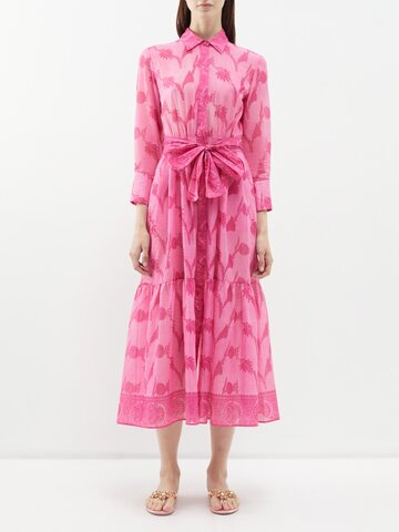 giambattista valli - floral-print banded cotton shirt dress - womens - pink