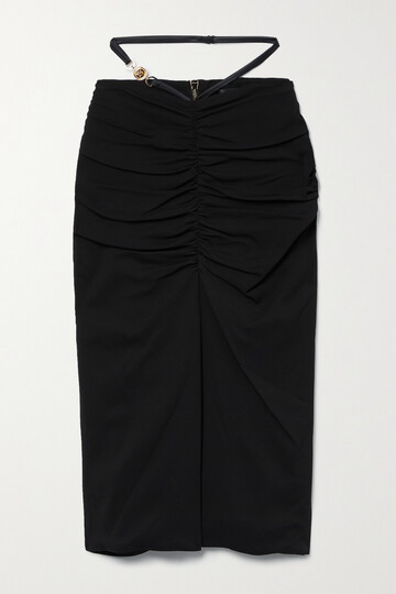 versace - embellished ruched crepe midi skirt - black