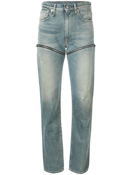 R13 zip-detail fitted jeans in blue