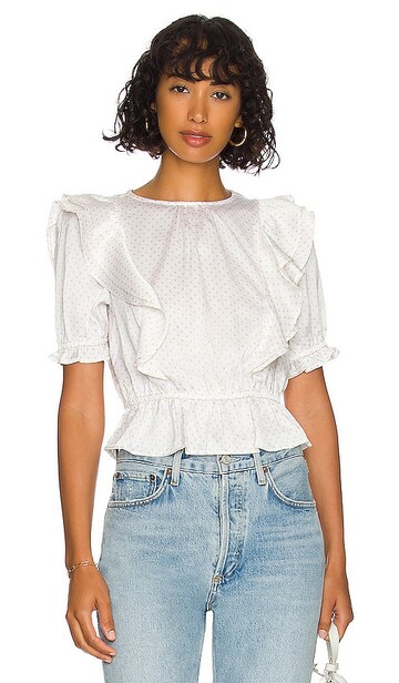 1. STATE Ruffled Up Blouse in White in print