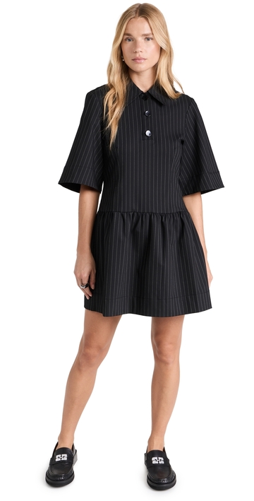 ganni stretch stripe mini dress black 34