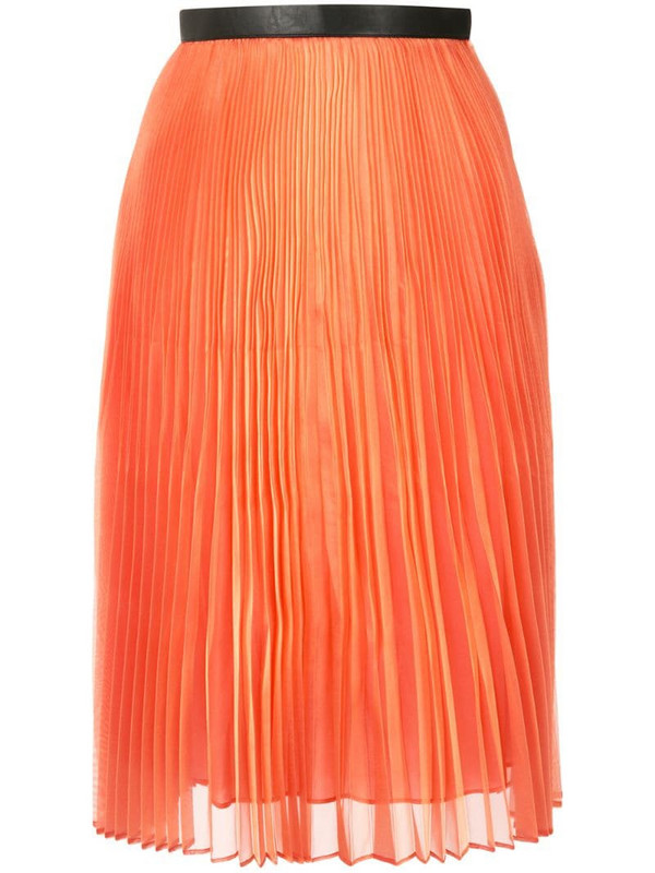 AKIRA NAKA layered pleated midi skirt in orange