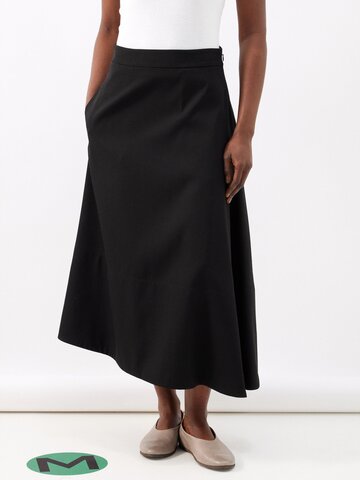 jil sander - asymmetric flared wool-twill midi skirt - womens - black