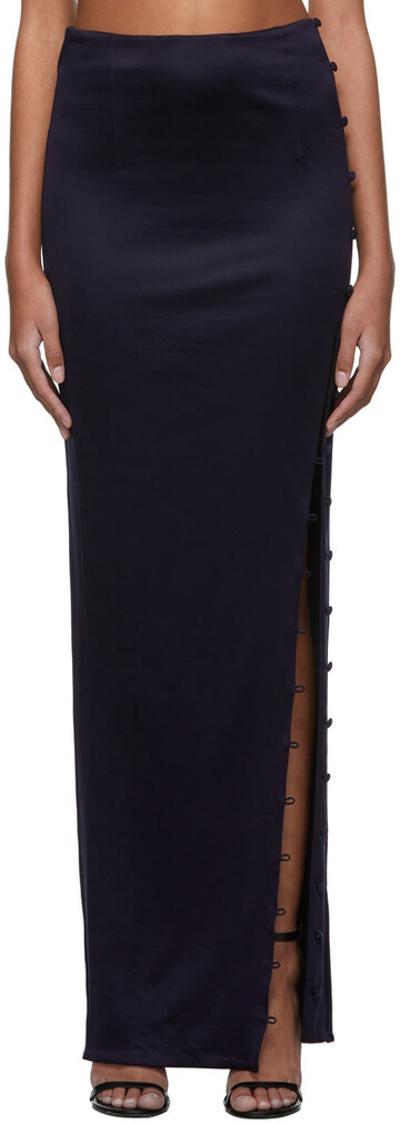 J6 Navy Pearl Button Maxi Skirt in blue