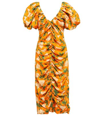 agua by agua bendita camelia sabanero dorado floral-print midi dress in orange
