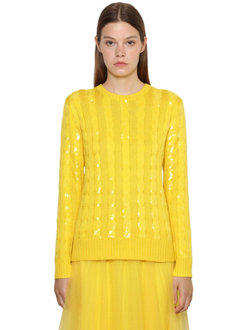 RALPH LAUREN COLLECTION Sequined Cable Silk Knit Sweater in yellow