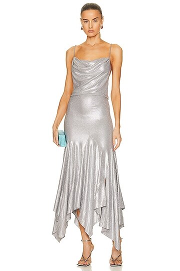 alexandre vauthier stass couture edit long dress in metallic silver