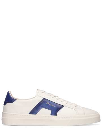 santoni leather low top sneakers in blue / white