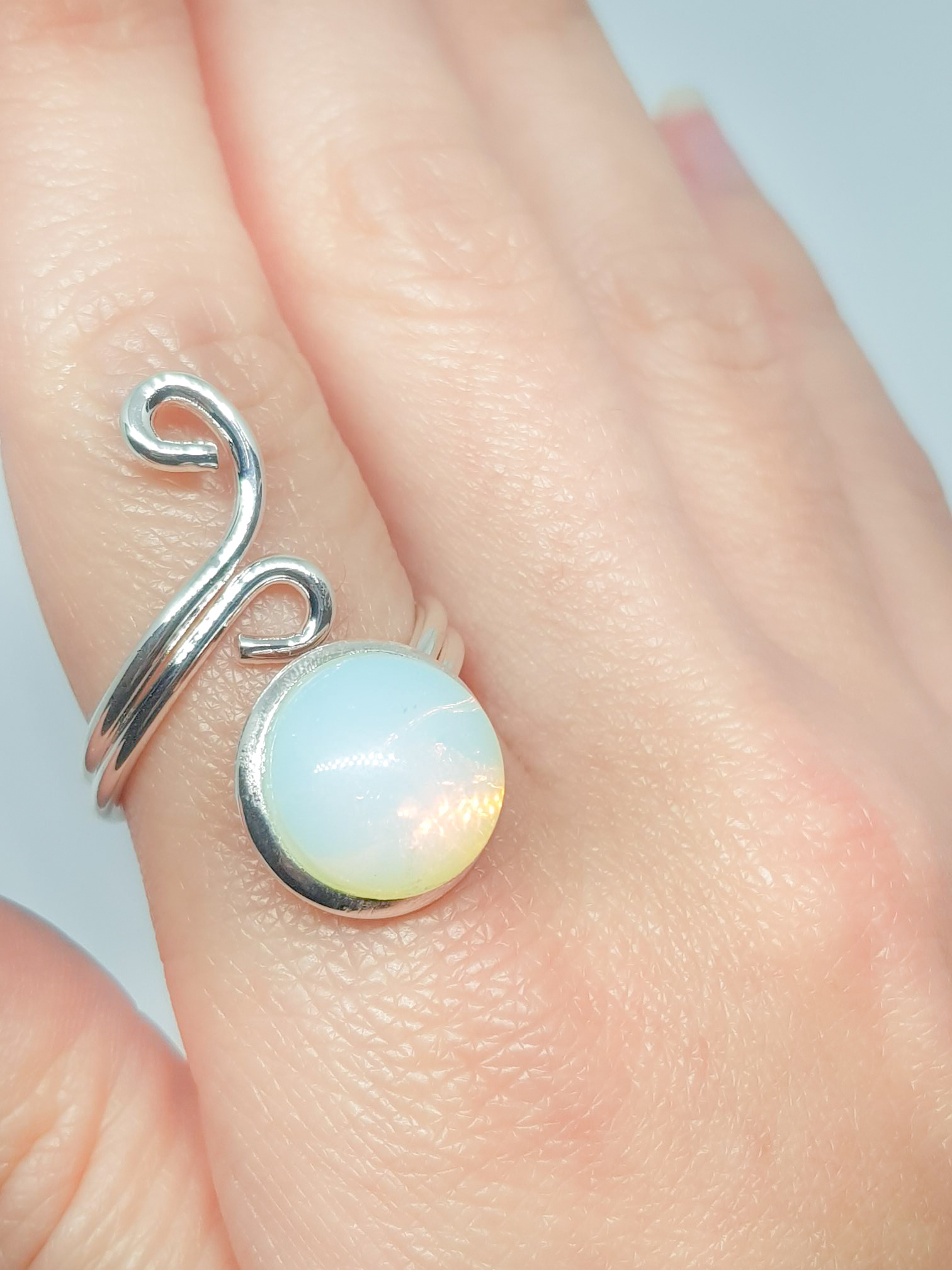 opal ring, moonstone ring, silver ring